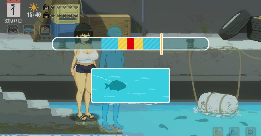 幼馴染妹をつれてミニゲームの釣りを楽しむシーン