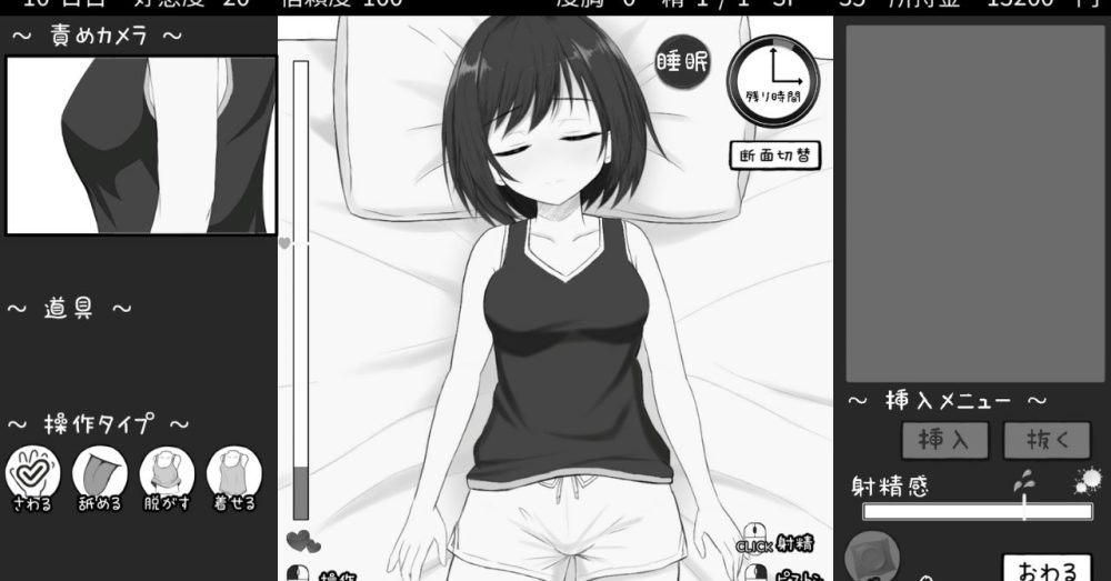 夜のイベント：眠っているヒロインにイタズラを仕掛ける場面